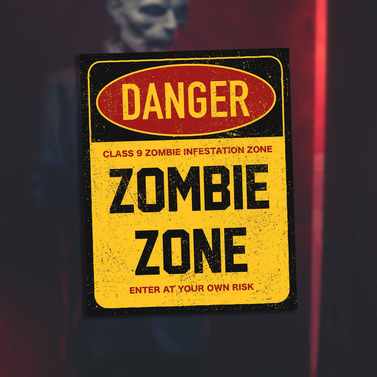 Plaque métal effet rouillé DANGER Zombie Zone, décoration Halloween