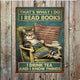 Plaque murale vintage en aluminium imprimé Read books drink tea know things illustrée d'un chat