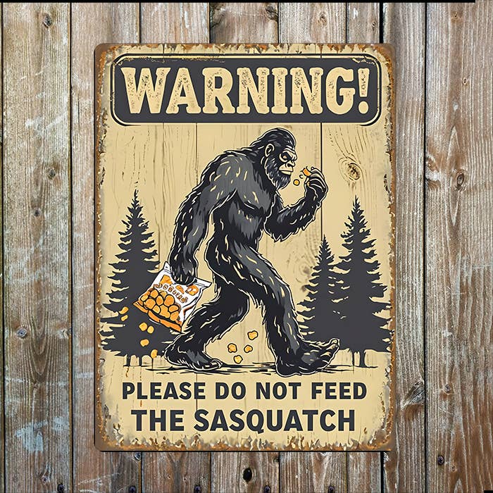 Panneau métal vintage avertissement humoristique Sasquatch Bigfoot