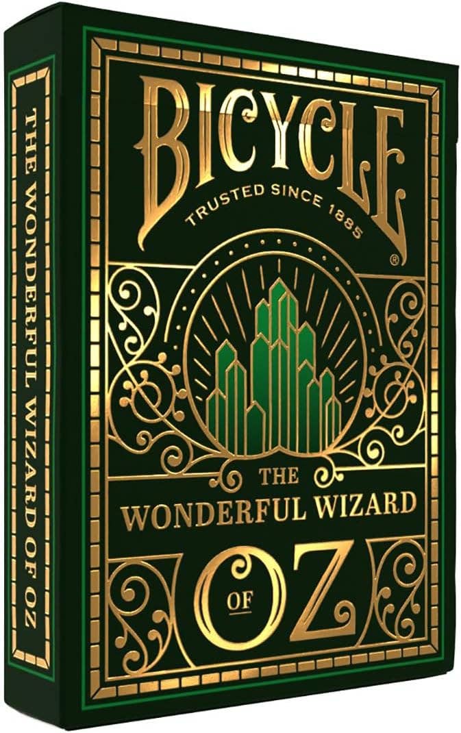 Jeu de cartes Bicycle Le Magicien d'Oz, étui vert Cité d'Émeraude aux détails dorés