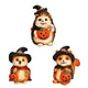 Figurines Halloween hérisson, hibou et écureuil tenant une citrouille-lanterne, chapeau de sorcier