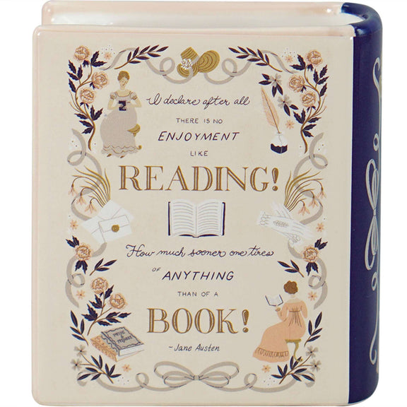 Petit vase en céramique crème en forme de livre Orgueil et Préjugés, 10 cm