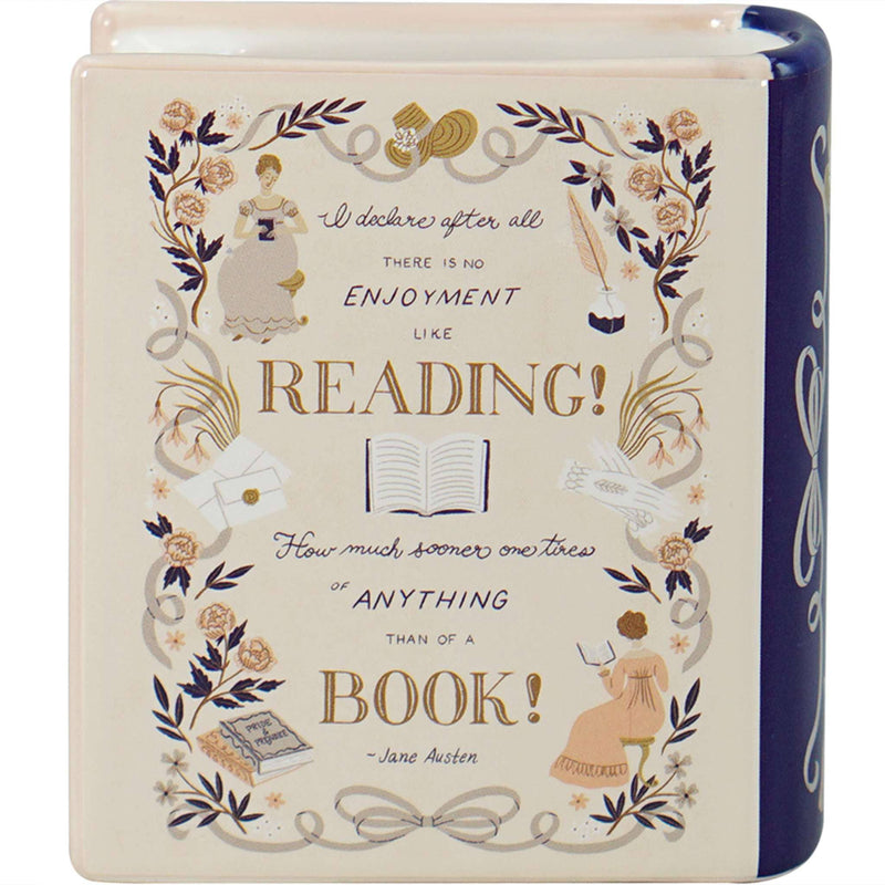 Petit vase en céramique crème en forme de livre Orgueil et Préjugés, 10 cm
