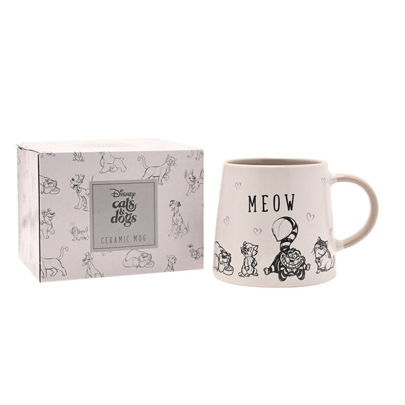 Mug Disney Chats & Chiens en céramique blanche avec chats illustrés et inscription MEOW