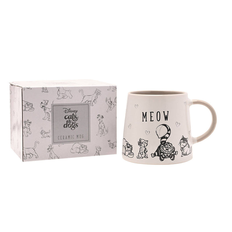 Mug Disney Chats & Chiens en céramique blanche avec chats illustrés et inscription MEOW