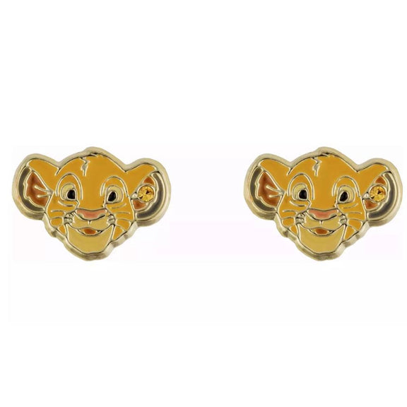 Boucles d'oreilles Disney Simba en plaqué or, visage du lionceau du Roi Lion, 9 mm