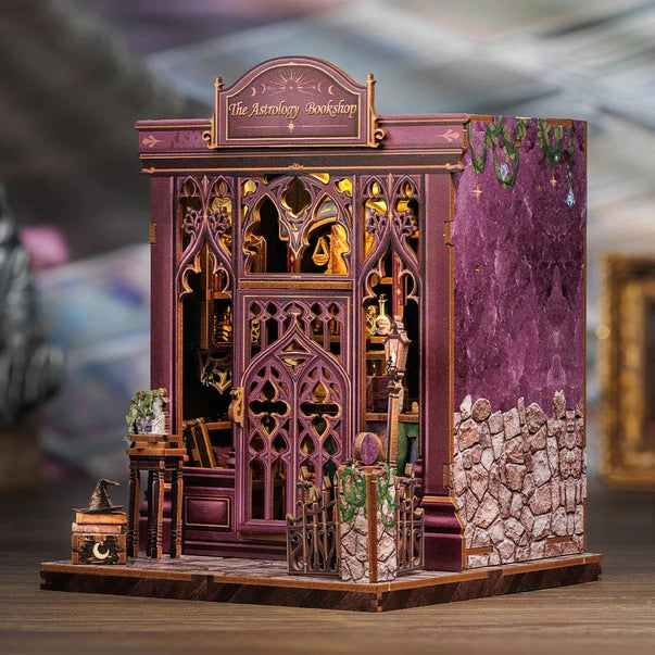 Book nook Librairie d'Astrologie, kit 155 pièces avec LED, boutique ésotérique miniature