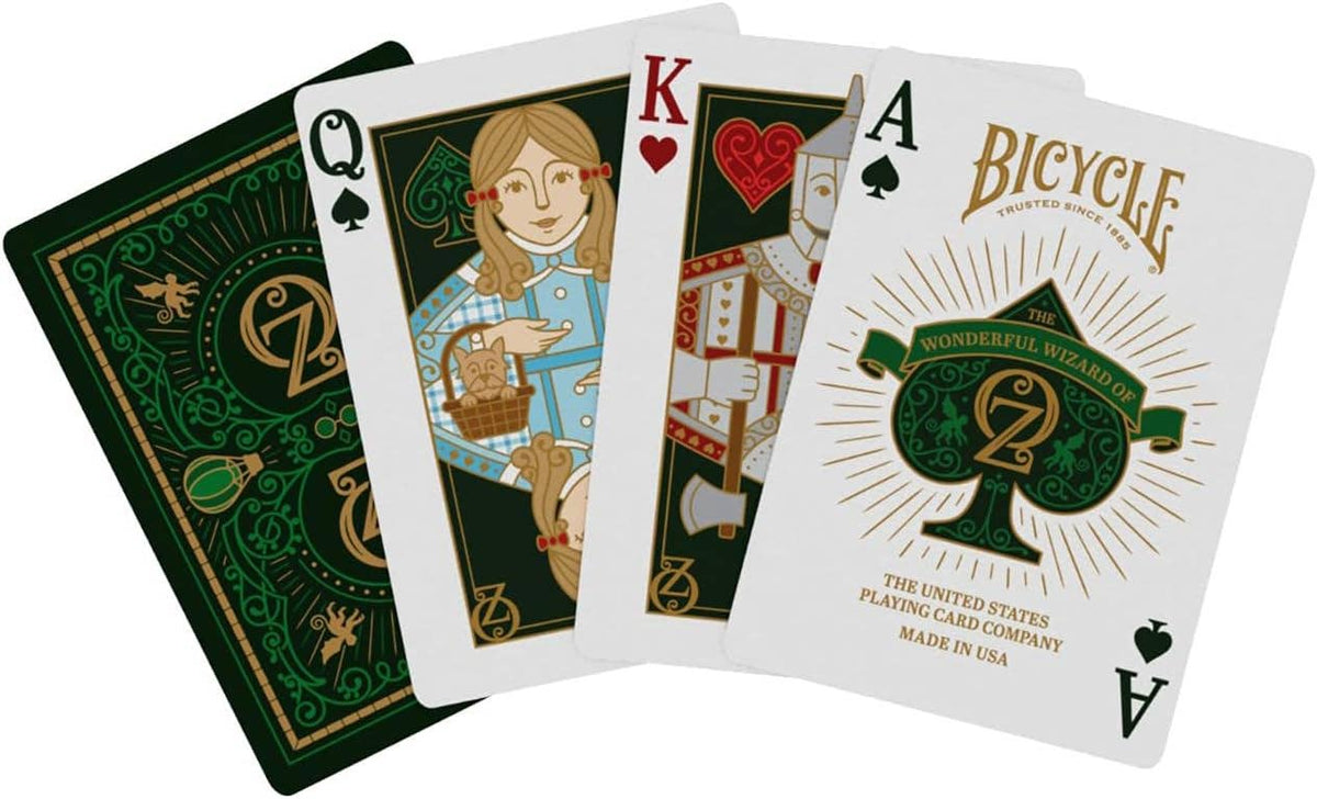 Jeu de cartes Bicycle Le Magicien d'Oz, étui vert Cité d'Émeraude aux détails dorés