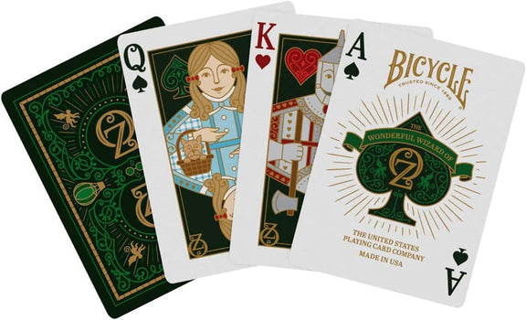 Jeu de cartes Bicycle Le Magicien d'Oz, étui vert Cité d'Émeraude aux détails dorés