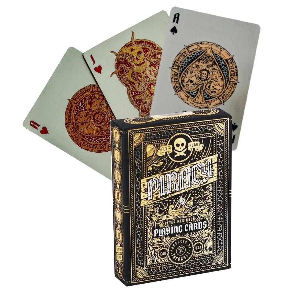 Jeu de cartes Piracy de Theory11 à impression métallisée or et argent, étui et cartes personnalisées