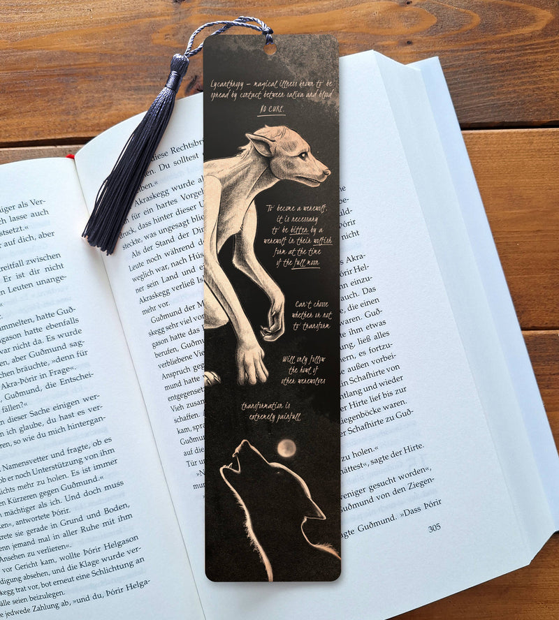 Marque-page créatures fantastiques n°2 recto verso à pompon gris, inspiré des anciens bestiaires