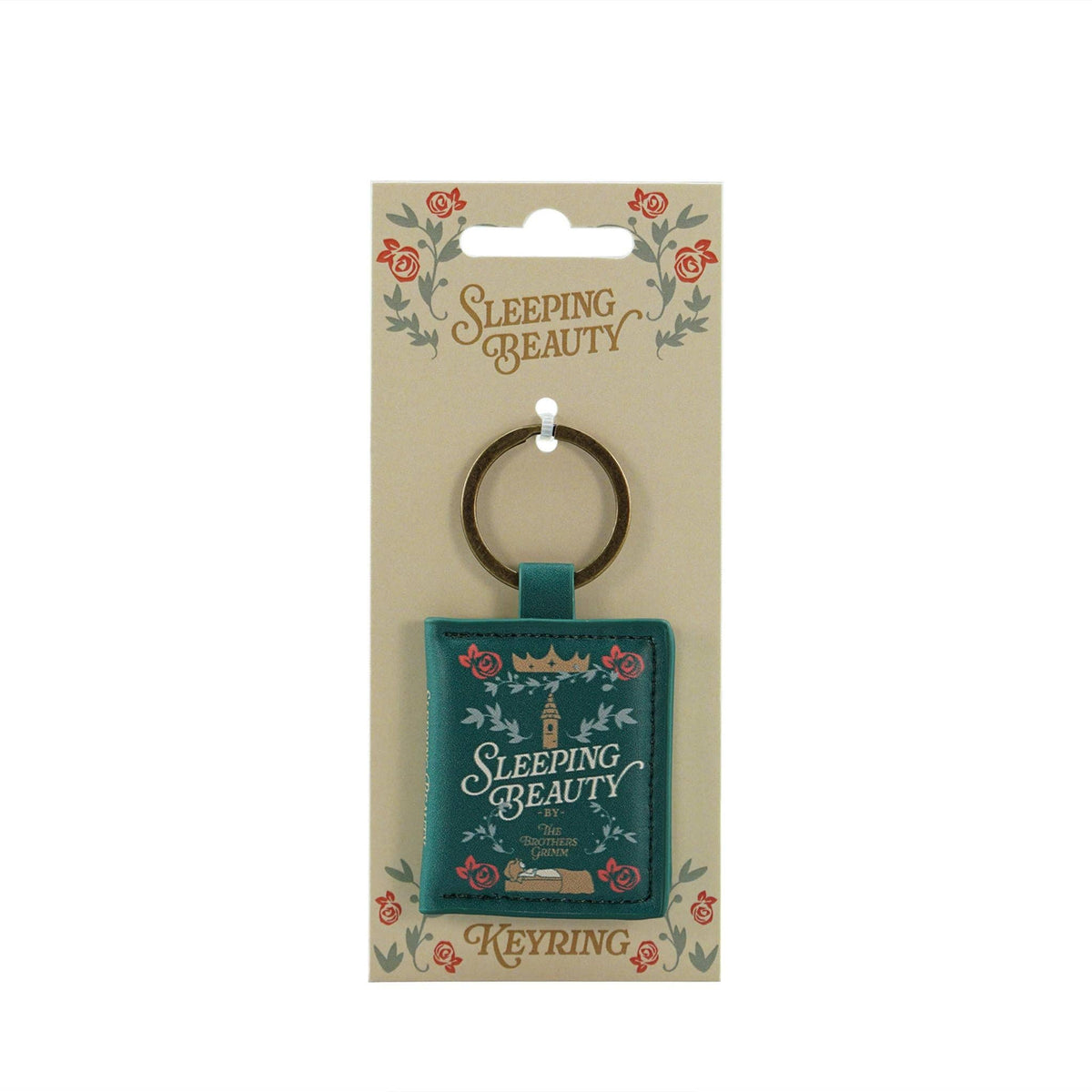 Porte-clés livre miniature Disney La Belle au Bois Dormant avec couverture illustrée et anneau métal