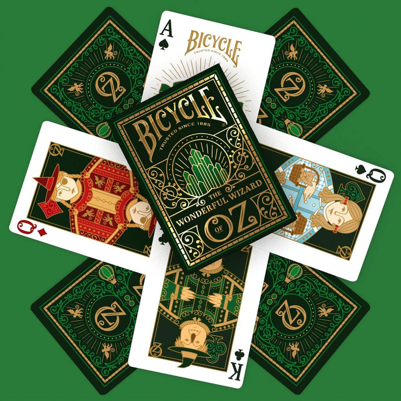 Jeu de cartes Bicycle Le Magicien d'Oz, étui vert Cité d'Émeraude aux détails dorés