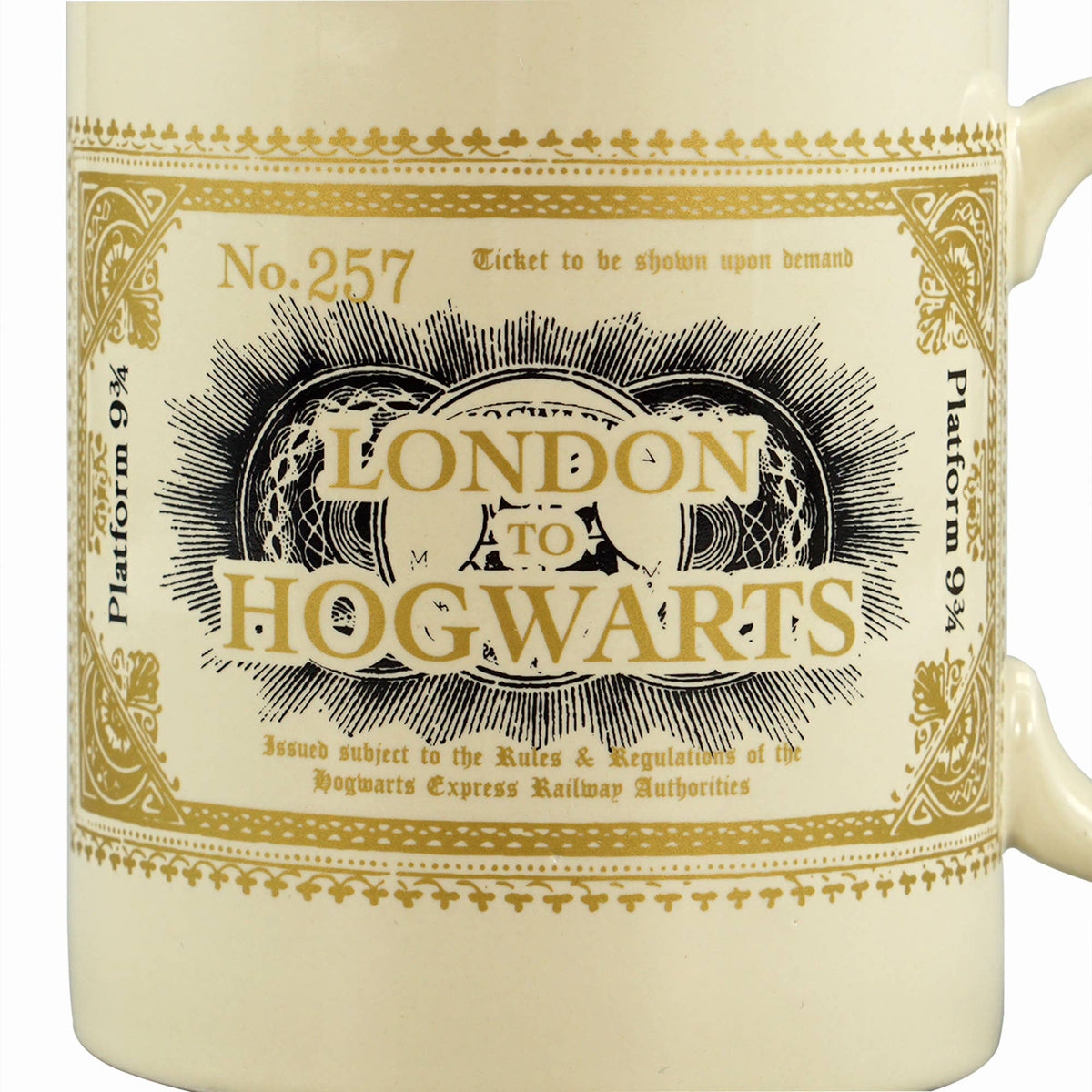 Mug céramique Harry Potter Half Moon Bay, ticket de train London to Hogwarts à détails dorés