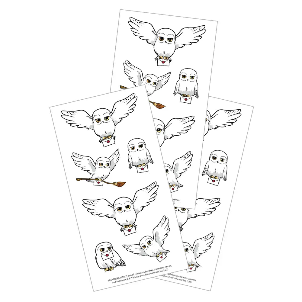 Stickers Harry Potter Hedwige la chouette portant sa lettre de Poudlard, lot de 3 planches