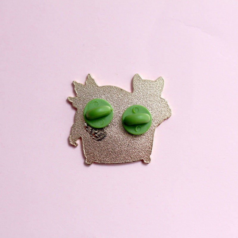 Pin's Glitter Punk chat noir relaxé dans un pot de plantes turquoise orné d'une lune et d'étoiles