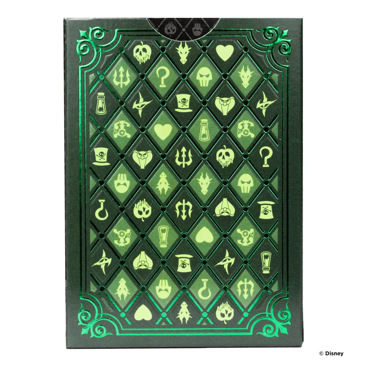 Jeu de cartes Bicycle Disney Villains, étui violet, vert et noir avec les méchants Disney