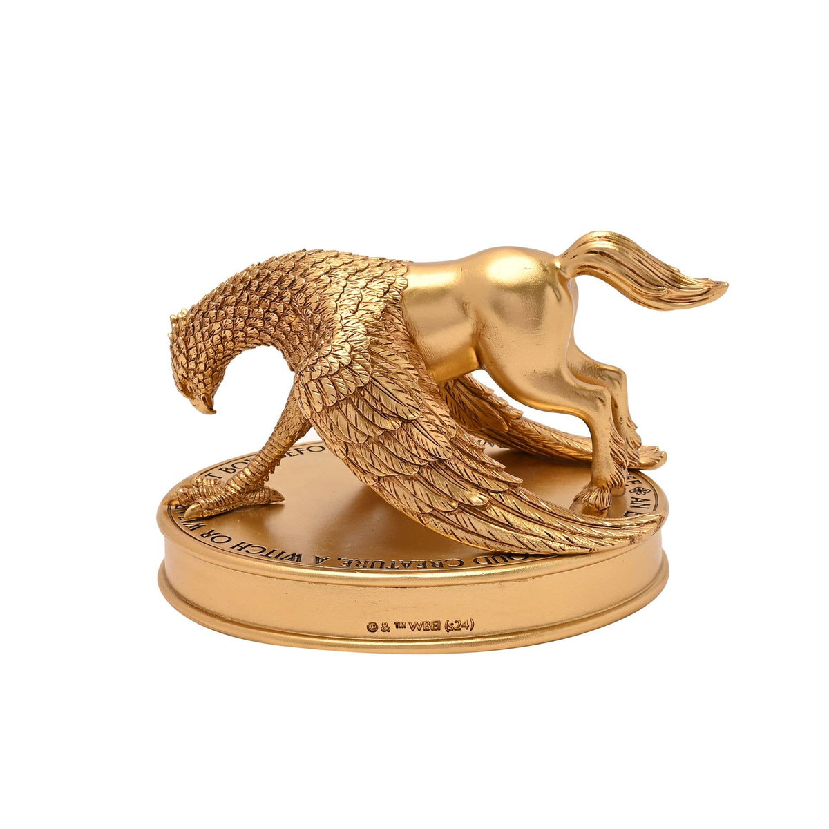 Figurine dorée Harry Potter de Buck l'hippogriffe en posture noble, décoration à poser