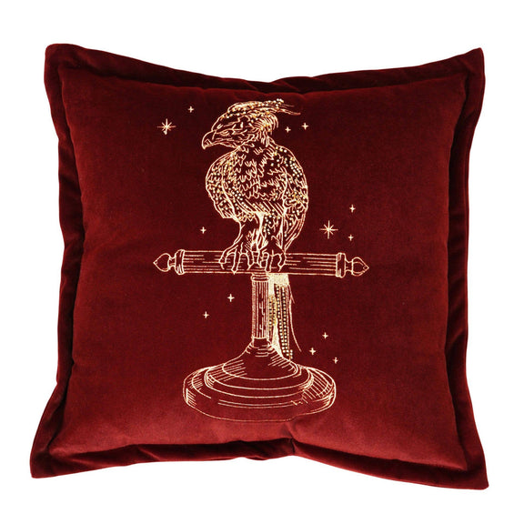 Coussin Harry Potter phénix Fumseck brodé doré sur tissu effet velours, Widdop