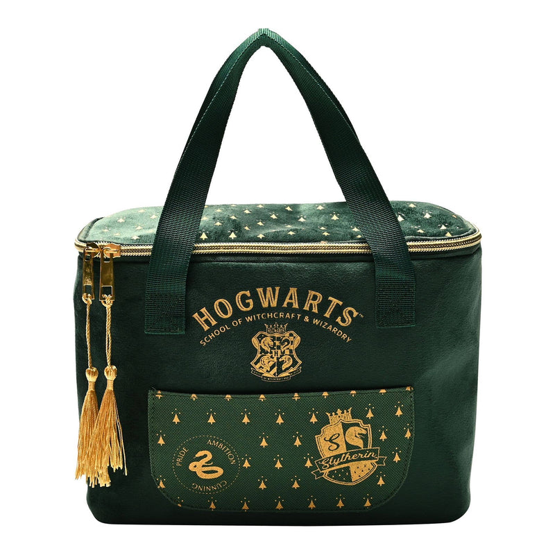 Sac à lunch isotherme Harry Potter Serpentard en velours vert foncé avec blason serpent doré