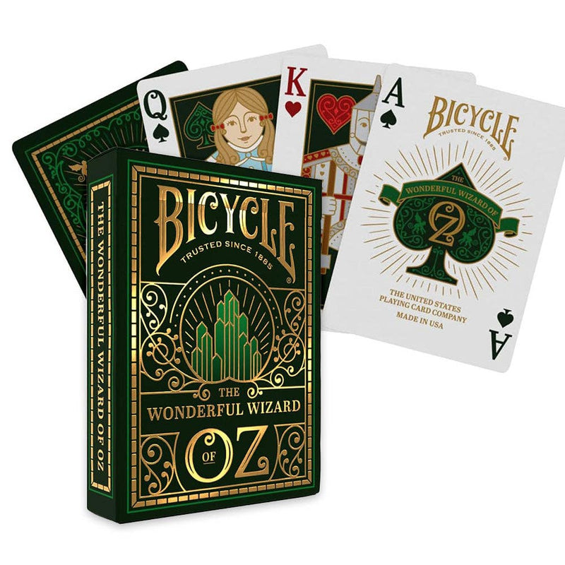 Jeu de cartes Bicycle Le Magicien d'Oz, étui vert Cité d'Émeraude aux détails dorés