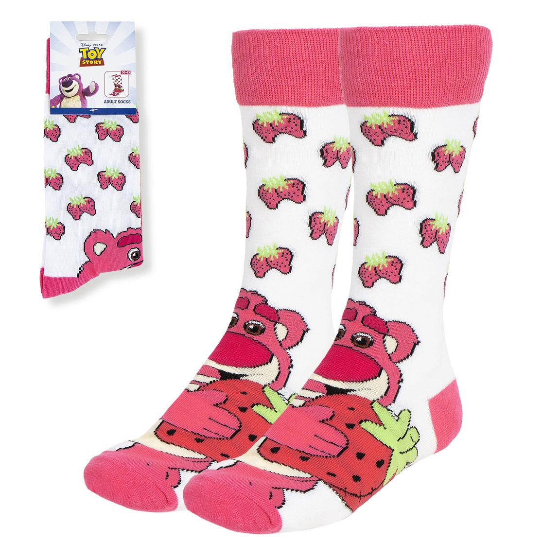 Chaussettes Disney Toy Story Lotso l'ourson fraise, rose vif et blanc, taille 36-43