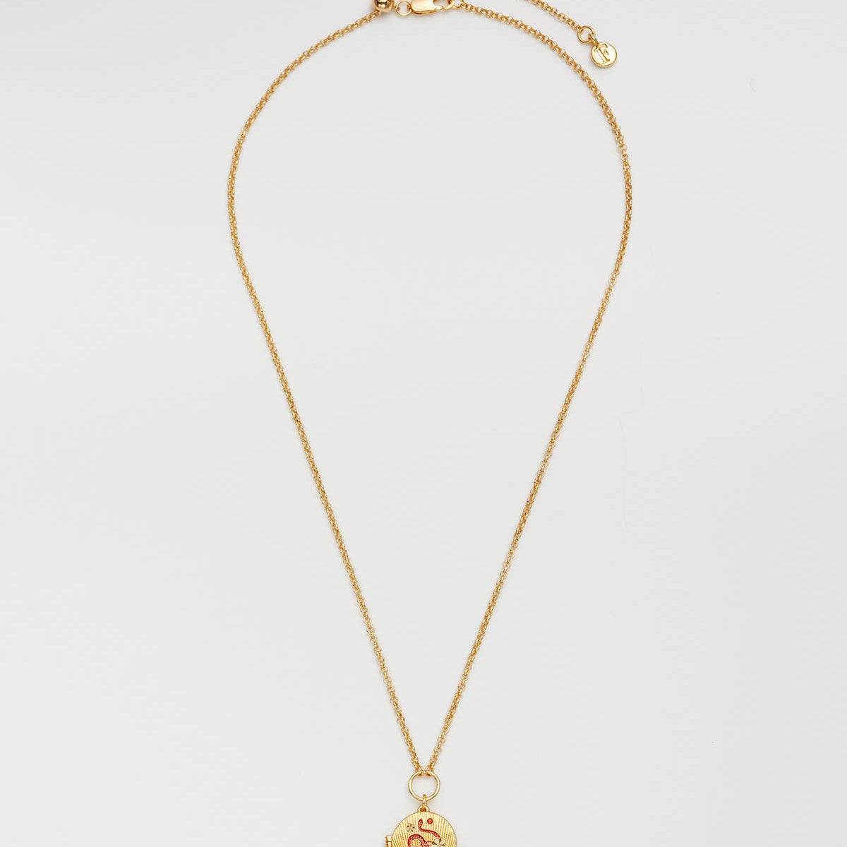 Collier médaillon Snake & Blossom Fable England, serpent émaillé et fleur, plaqué or 22 carats