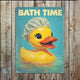 Plaque murale vintage en aluminium imprimé avec canard en caoutchouc jaune pour la salle de bain