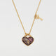 Collier Fable England Eve, pendentif cœur cadenas bordeaux et clé, plaqué or 22 carats