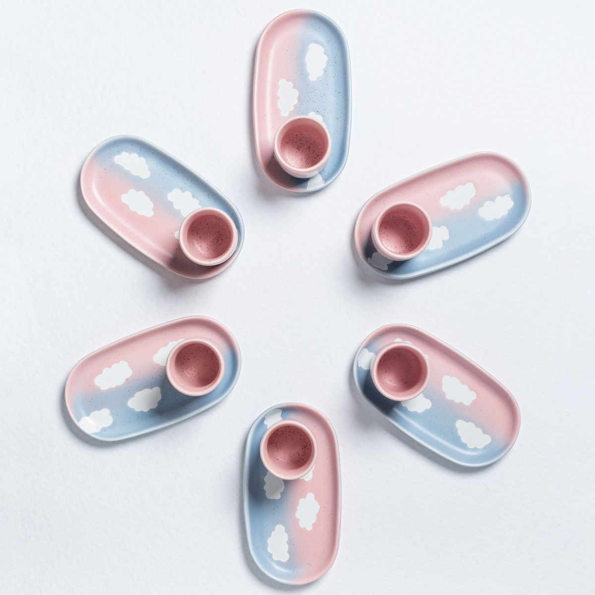 Mini plateau vide-poche céramique Eggbach Home Cloud Sunset, dégradé rose et bleu pastel nuageux