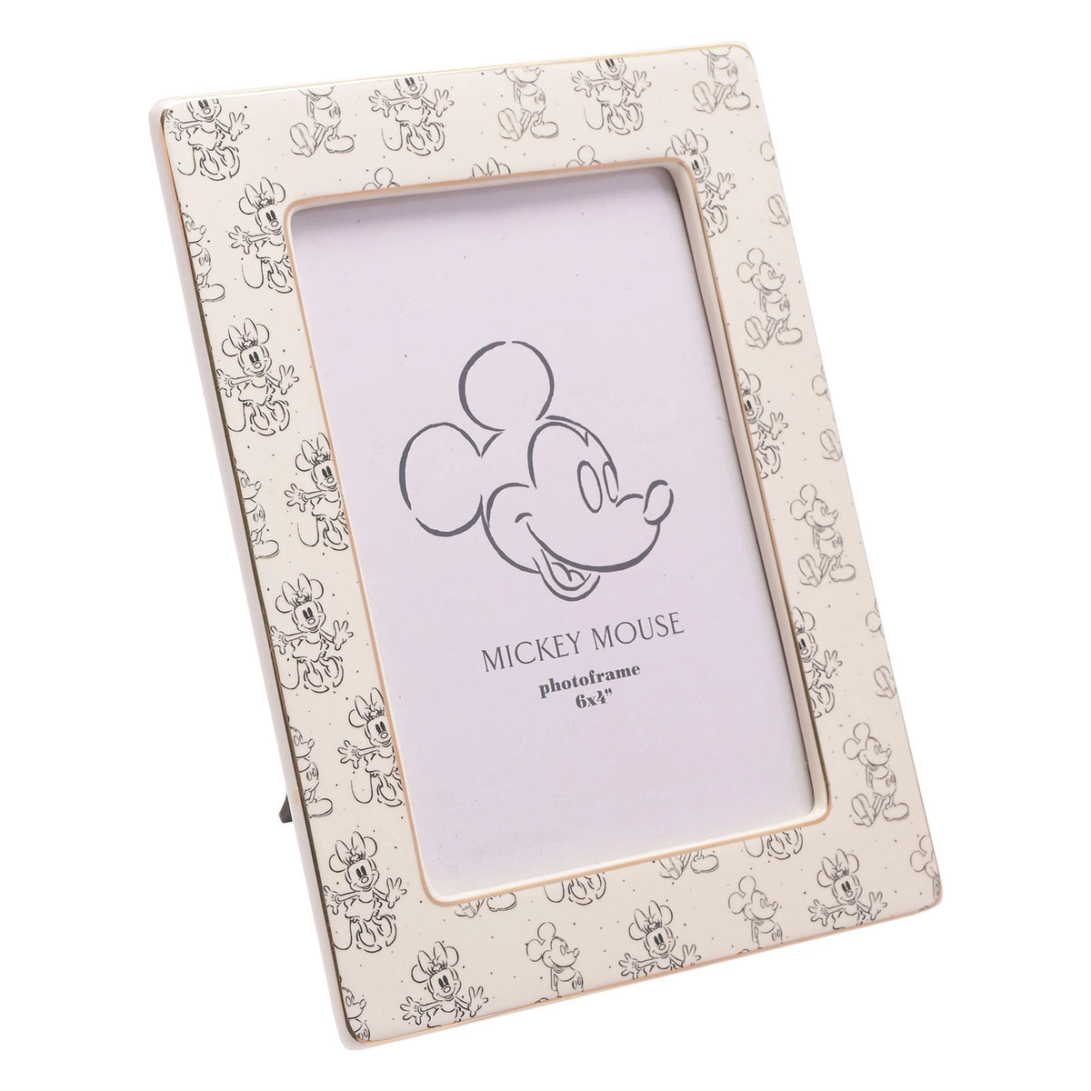Cadre photo Disney en céramique blanche et dorée illustré de Mickey et Minnie Mouse