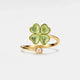Bague trèfle anti-stress ajustable en argent 925 plaqué or avec trèfle vert à quatre feuilles