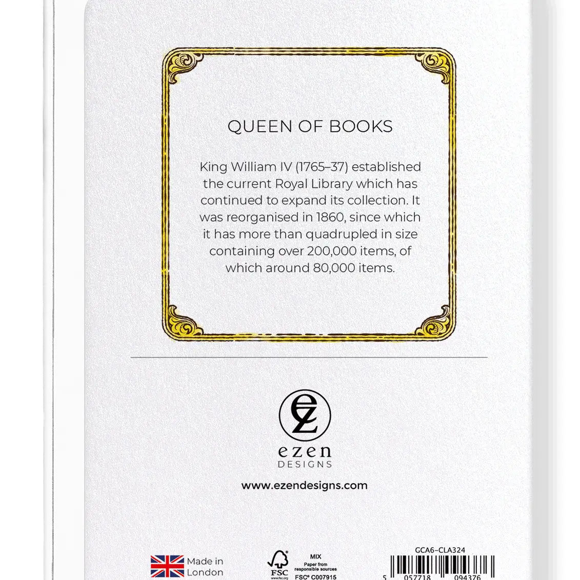 Carte postale Queen of Books illustrant une couronne royale posée sur un trône de livres anciens