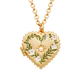 Collier médaillon cœur Fable England en laiton plaqué or, couronne de jasmin peinte à la main et perle