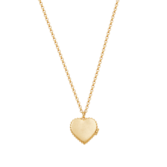Collier médaillon cœur Fable England en laiton plaqué or, couronne de jasmin peinte à la main et perle