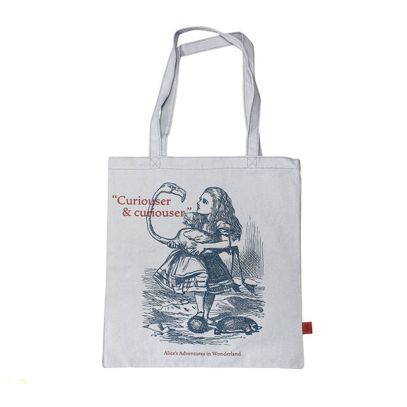 Tote bag Alice au Pays des Merveilles Curiouser, coton recyclé Half Moon Bay illustré