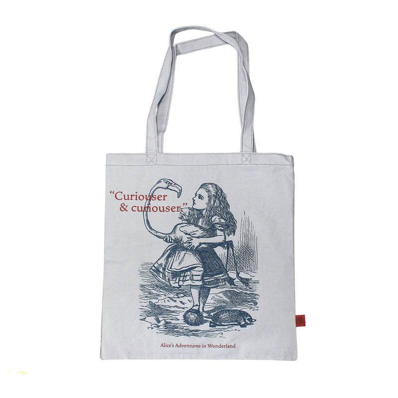 Tote bag Alice au Pays des Merveilles Curiouser, coton recyclé Half Moon Bay illustré