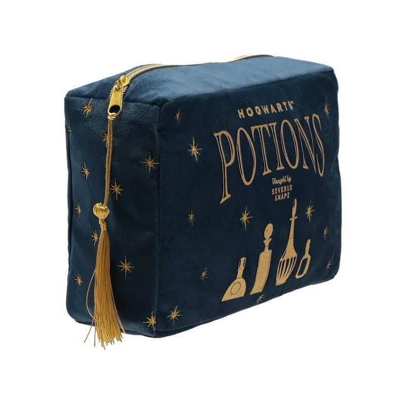 Trousse de toilette Harry Potter Potions de Poudlard en velours bleu nuit avec flacons dorés
