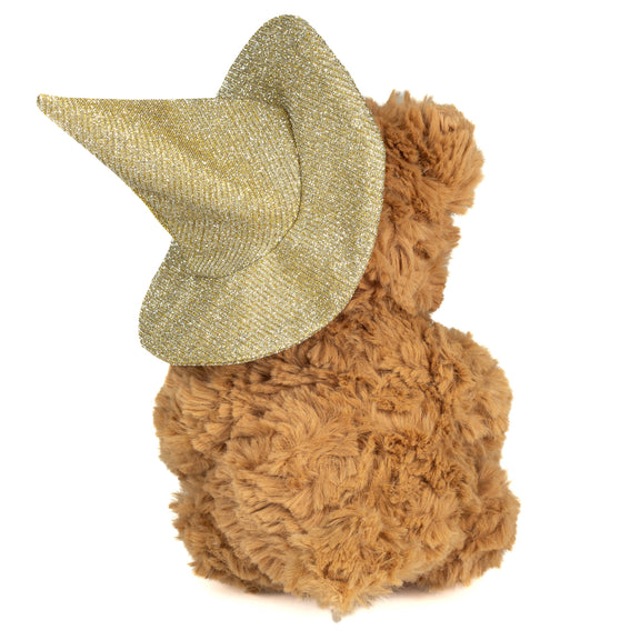 Peluche Teddy Hermann ours brun clair 20 cm avec chapeau de sorcière scintillant et citrouille
