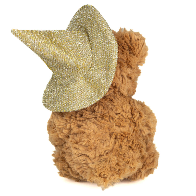 Peluche Teddy Hermann ours brun clair 20 cm avec chapeau de sorcière scintillant et citrouille