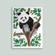Carte postale illustrée, panda perché sur une branche entouré de feuillage luxuriant