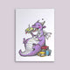 Carte postale Loeff Création, dragon violet gourmand dévorant des livres