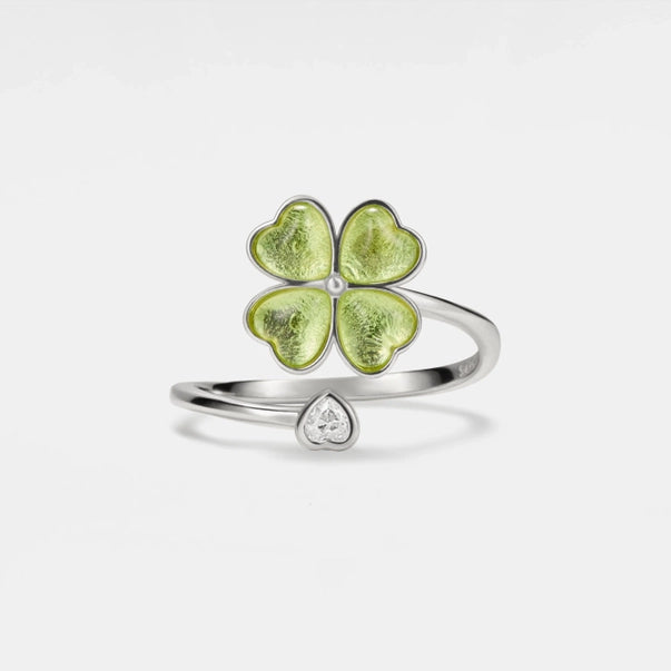 Bague trèfle anti-stress ajustable en argent 925 avec trèfle vert à quatre feuilles