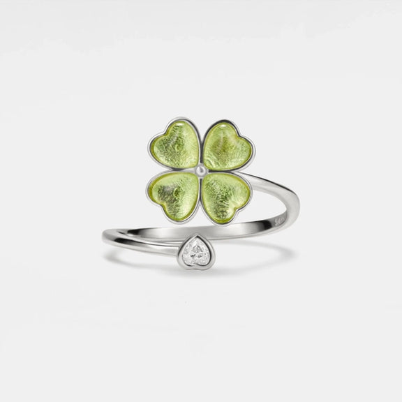 Bague trèfle anti-stress ajustable en argent 925 avec trèfle vert à quatre feuilles