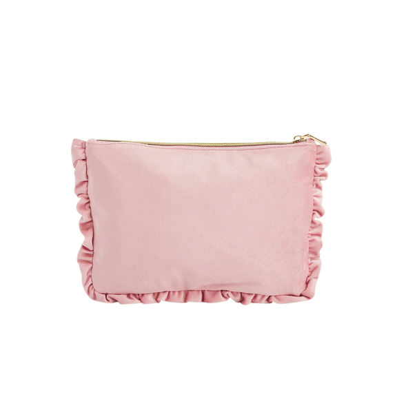 Trousse Pink Love Fable England en velours rose poudré brodé de colombes, cœurs et étoiles dorées