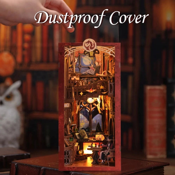 Book nook Salle commune des flammes, kit 259 pièces avec LED, pièce d'école de magie miniature