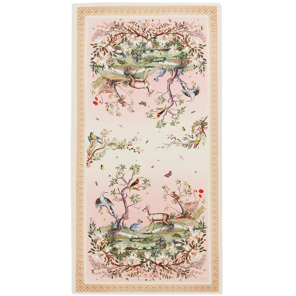 Écharpe rose Fable England Woodland Scene, paysage forestier avec animaux, oiseaux et feuillages