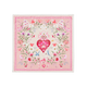 Foulard carré rose Fable England Penelope Pink avec cœur fleuri, couronne végétale et hirondelles