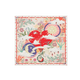 Foulard carré rose Fable England Freya Narrative avec cœur flamboyant, fleurs, oiseaux et astres