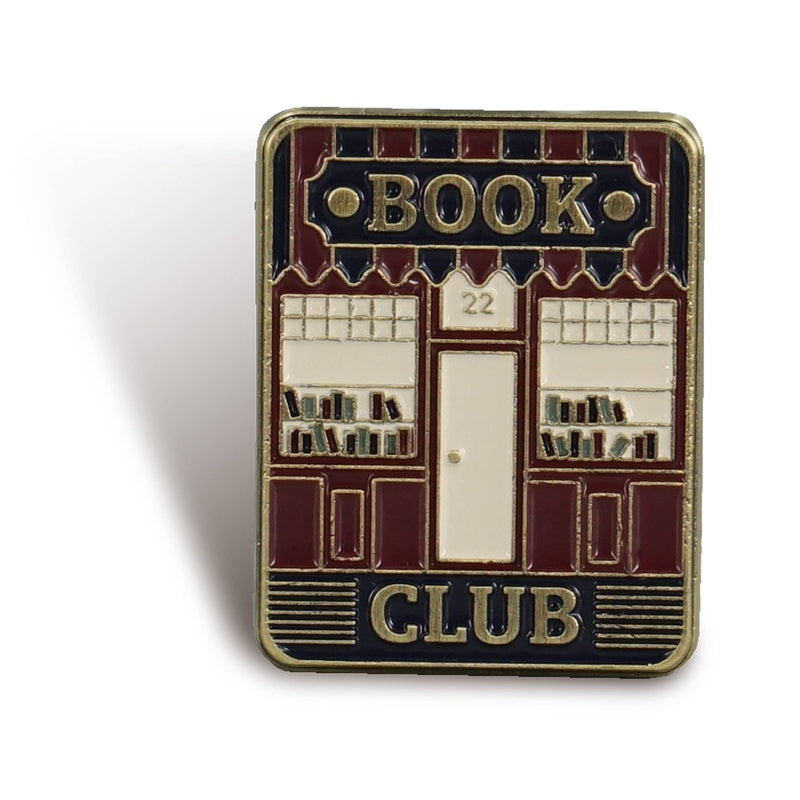 Pin's émaillé Book Club au design rétro de devanture de librairie, badge pour amateurs de lecture